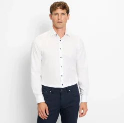 Olymp miesten kauluspaita, 051 LEVEL 5 BODY FIT CONTRAST Valkoinen