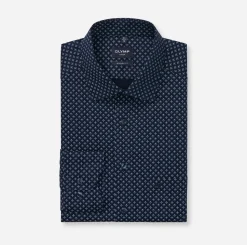 Olymp miesten kauluspaita, 042 LUXOR MODERN FIT MICROPRINT Tummansininen