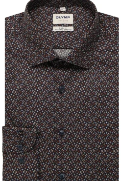 Olymp miesten kauluspaita, 051 LEVEL 5 BODY FIT COTTON PRINT Sininen Kuosi