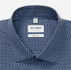Olymp miesten kauluspaita, 051 LEVEL 5 BODY FIT STRECH MICROPRINT Tummansininen