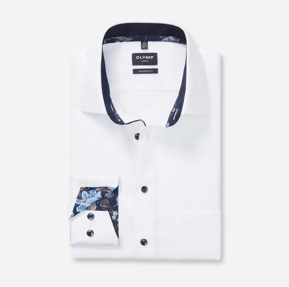 Olymp miesten kauluspaita, 042 LUXOR MODERN FIT CONTRAST + HIHA Valkoinen