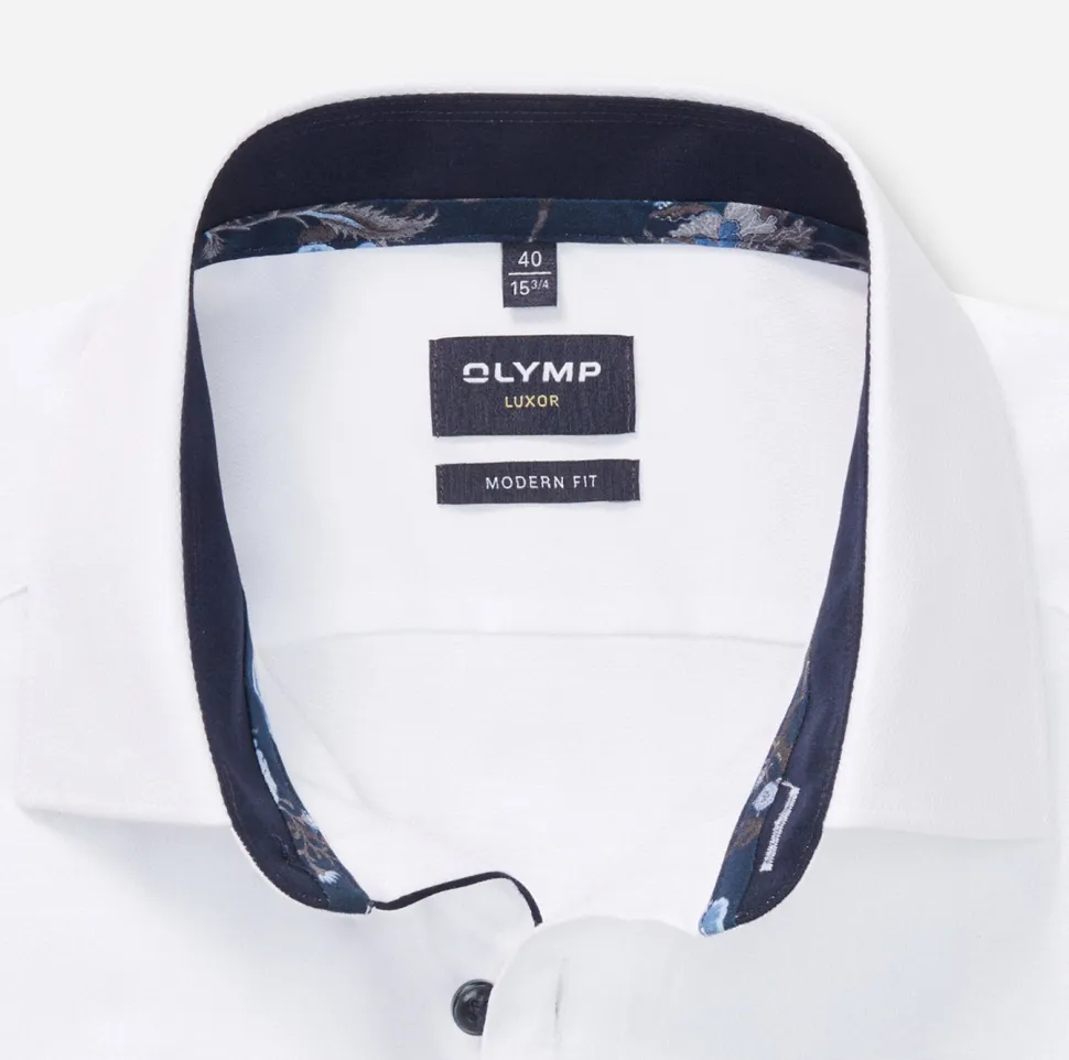 Olymp miesten kauluspaita, 042 LUXOR MODERN FIT CONTRAST + HIHA Valkoinen