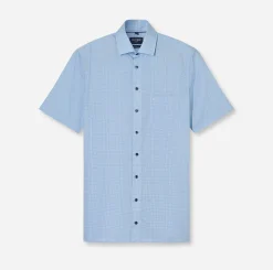 Olymp miesten lyhythihainen kauluspaita, 1264-72-11 SS SEASONAL SHIRT Sininen Kuosi