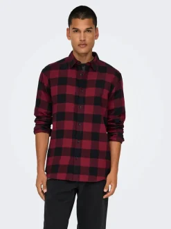 Only & Sons Ruudullinen Kauluspaita Cabernet