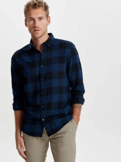 Only & Sons Ruudullinen Kauluspaita Sininen Ruutu