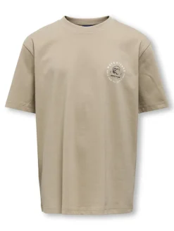 Only and Sons Junior t-paita, OSJBOB S/S RLX PRINTED TEE Vaalea Beige
