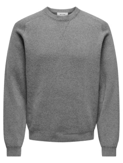 Only and Sons Miesten Collegepaita, Pin Reg Crew Neck Knit Nos Medium Grey Melange