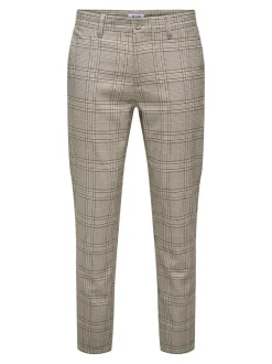 Only and Sons miesten housut, ONSMARK SLIM CHECK 020935PANT Beige Ruutu