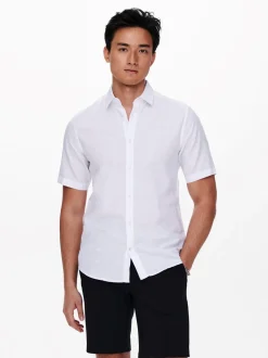 Only and Sons Miesten Kauluspaita ONSCAIDEN SS SOLID LINEN Valkoinen