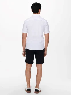Only and Sons Miesten Kauluspaita ONSCAIDEN SS SOLID LINEN Valkoinen