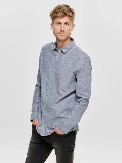 Only and Sons Miesten Kauluspaita CAIDEN PELLAVA Sininen Kuosi