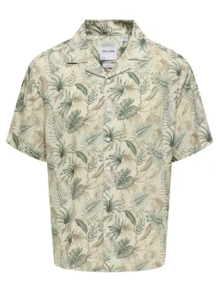 Only and Sons miesten kauluspaita, WAYNE LIFE VISCOSE SHIRT Vihreä Kuosi