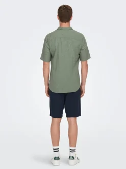 Only and Sons Miesten Kauluspaita ONSCAIDEN SS SOLID LINEN Armeijanvihreä