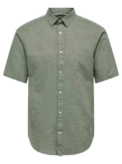 Only and Sons Miesten Kauluspaita ONSCAIDEN SS SOLID LINEN Armeijanvihreä