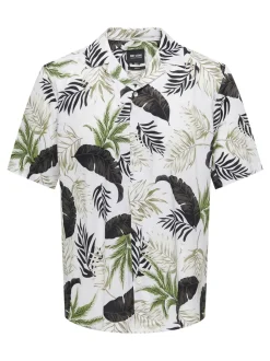 Only and Sons miesten kauluspaita, WAYNE LIFE VISCOSE SHIRT Valkopohjainen Kuosi