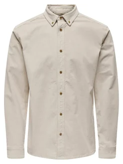 Only and Sons miesten kauluspaita, MICHAEL REG CORD SHIRT Luonnonvalkoinen