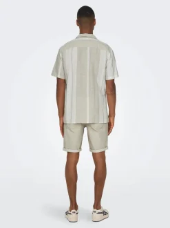 Only and Sons Miesten Kauluspaita, CAIDE STRIPE LINEN SHIRT NOS Raidallinen Ruskea