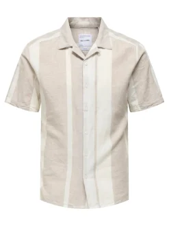 Only and Sons Miesten Kauluspaita, CAIDE STRIPE LINEN SHIRT NOS Raidallinen Ruskea