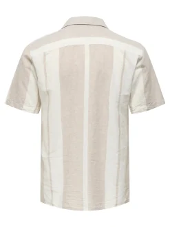 Only and Sons Miesten Kauluspaita, CAIDE STRIPE LINEN SHIRT NOS Raidallinen Ruskea