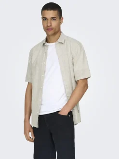 Only and Sons Miesten Kauluspaita ONSCAIDEN SS SOLID LINEN Beige