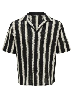 Only and Sons miesten lyhythihainen paita, DANI CROCHET SS SHIRT Raidallinen Musta