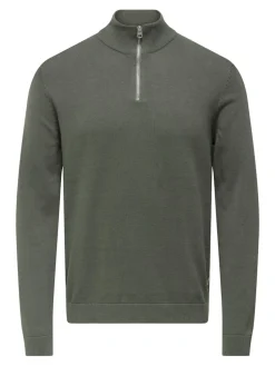 Only and Sons miesten neule, ALEX REG HALZ ZIP Tummanvihreä