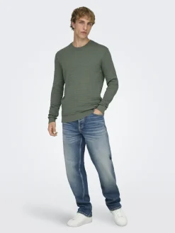 Only and Sons miesten neulepusero ONSBERRY REG 12 LS CREW KNIT FRML NOOS, Castor Gray