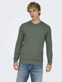 Only and Sons miesten neulepusero ONSBERRY REG 12 LS CREW KNIT FRML NOOS, Castor Gray