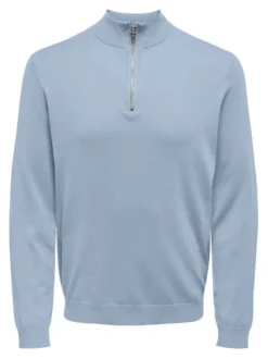 Only and Sons Miesten Neulepusero, PHIL WYLER REG HALF ZIP Vaaleansininen