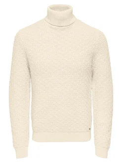 Only and Sons miesten neulepusero, KAY REG ROLL NECK KNIT Valkoinen