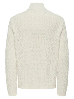 Only and Sons miesten neulepusero LEONARD LIFE REG HALF ZIP CABLE COTTON, Antique White