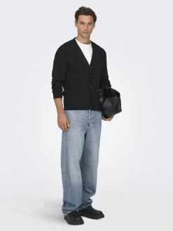 Only and Sons miesten neuletakki ONSTING LIFE REG LS CARDIGAN KNIT NOOS, musta