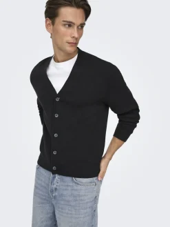 Only and Sons miesten neuletakki ONSTING LIFE REG LS CARDIGAN KNIT NOOS, musta