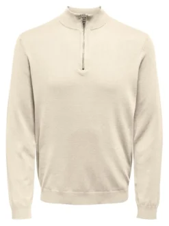 Only and Sons Miesten Neulepusero, PHIL WYLER REG HALF ZIP Luonnonvalkoinen