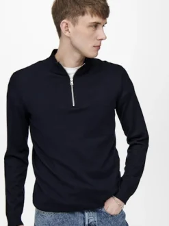 Only and Sons Miesten Neulepusero, PHIL WYLER REG HALF ZIP Tummansininen