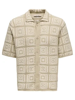 Only and Sons miesten paita, BART RLX SS SHIRT KNIT Silver Lining Egret