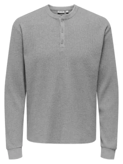 Only and Sons miesten paita, TOBIE REG HENLEY LONGSLEEVE Light Grey Melange