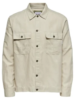 Only and Sons Miesten Pellava Paitatakki, Kenneth Overshirt Beige
