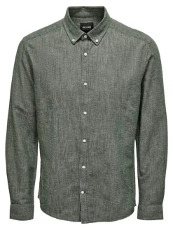 Only and Sons Miesten Pellavapaita CARLO LINEN SHIRT Vihreä
