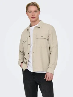 Only and Sons Miesten Pellava Paitatakki, Kenneth Overshirt Beige
