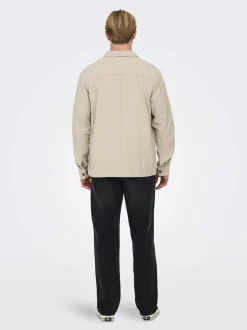 Only and Sons Miesten Pellava Paitatakki, Kenneth Overshirt Beige