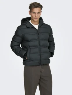 Only and Sons miesten takki K UNION SEAMLES LIFE HOOD PUFFER JACKET, musta