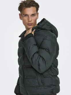 Only and Sons miesten takki K UNION SEAMLES LIFE HOOD PUFFER JACKET, musta