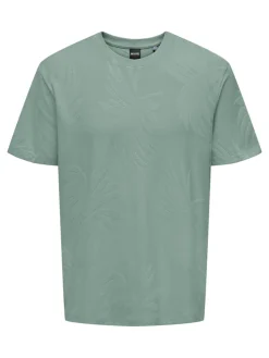Only and Sons miesten t-paita, MARCO LIFE PALM JACQUARD Iceberg Green