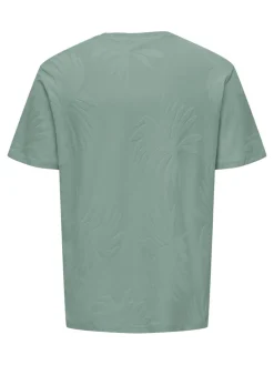 Only and Sons miesten t-paita, MARCO LIFE PALM JACQUARD Iceberg Green