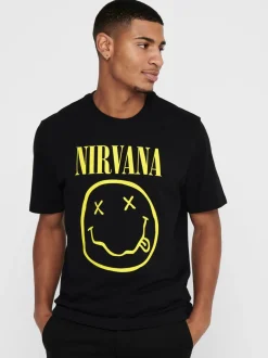 Only and Sons miesten t-paita, NIRVANA LIFE REG SS TEE Musta