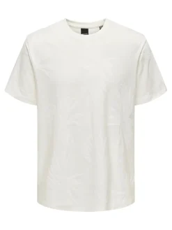 Only and Sons miesten t-paita, MARCO LIFE PALM JACQUARD Cloud Dancer