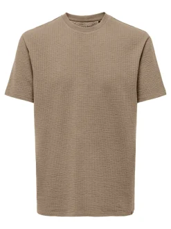 Only and Sons miesten t-paita, K KIAN REG SEERSUCKER SS TEE Tumma Kameli