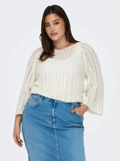 Only Carmakoma naisten neule, CARNOLA LIFE 3/4 PULLOVER KNT Luonnonvalkoinen