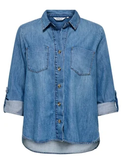 Only naisten farkkupaita, ONLYASMIN SHIRT L/S DNM AKM Sininen, Indigo